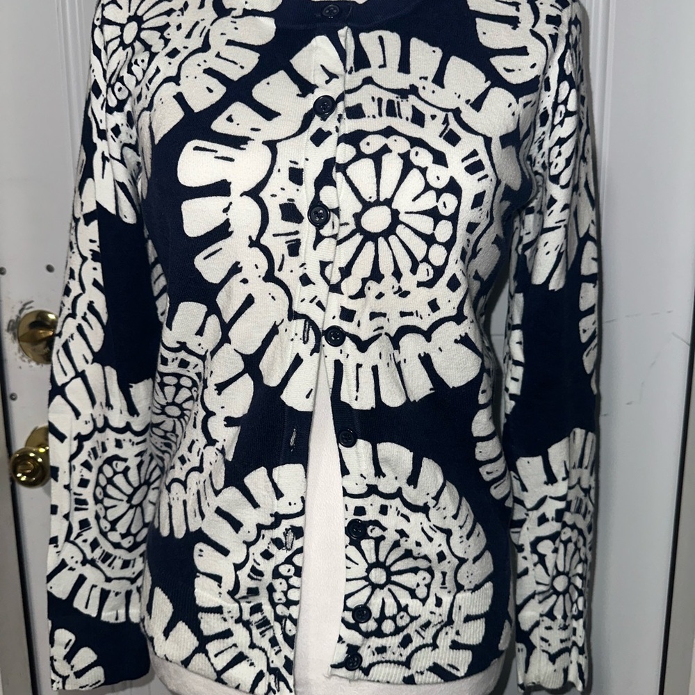 Merona Navy and White Knit Cardigan